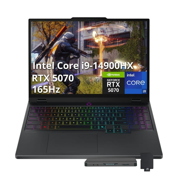 Lenovo Legion 5 15.1" WQXGA 165Hz Gaming Laptop, Intel i9 14900HX, 32GB DDR5, 1TB PCIe SSD, GeForce RTX 5070 8GB GDDR7, 24-Zone RGB Backlit Keyboard, Win 11 Pro, Black, 1TB Docking Station Set