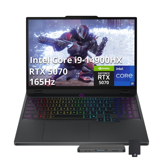 Lenovo Legion 5 15.1" WQXGA 165Hz Gaming Laptop, Intel i9 14900HX, 64GB DDR5, 4TB PCIe SSD, GeForce RTX 5070 8GB GDDR7, 24-Zone RGB Backlit Keyboard, Win 11, Black, 1TB Docking Station Set