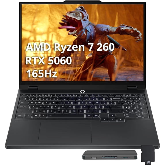 Lenovo Legion 5 15.3" WUXGA 165Hz Gaming Laptop, AMD Ryzen 7 260, GeForce RTX 5060, 32GB DDR5, 3TB Storage (2TB SSD+1TB Docking Station Set), Backlit Keyboard, HD Camera, Wi-Fi 6, Win 11, Black