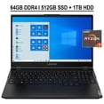 thumbnail image 1 of Lenovo Legion 5 15 Gaming Laptop 15.6" FHD IPS 144Hz 100% sRGB Anti-glare Display AMD Octa-Core Ryzen 7 4800H 64GB DDR4 512GB SSD 1TB HDD GeForce RTX 2060 6GB Backlit Keyboard HDMI USB-C Win10 Black, 1 of 6