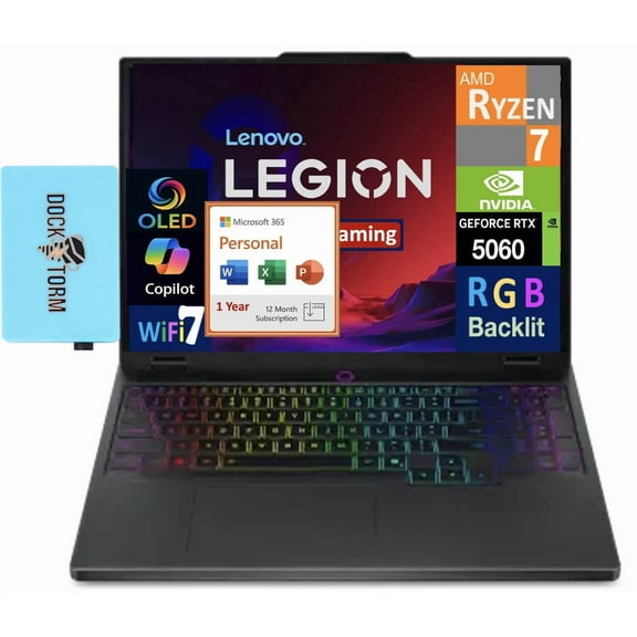 Lenovo Legion 5 AI Gaming Laptop 15.1in OLED WQXGA Display (AMD Ryzen 7 260, 16GB DDR5, 8TB PCIe SSD, NVIDIA GeForce RTX 5060, RGB KB, Win 11 Pro) w/Microsoft 365 Personal , DKZ USB Port Expander