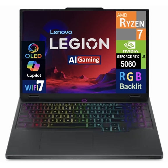 Lenovo Legion 5 AI Gaming Laptop 15.1in OLED WQXGA Display (AMD Ryzen 7 260, 32GB DDR5, 1TB M.2 PCIe SSD, NVIDIA GeForce RTX 5060, RGB KB, WiFi 7, Webcam, Bluetooth 5.4, Win 11 Home)