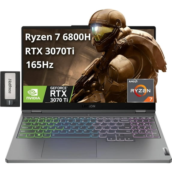 Lenovo Legion 5 Gen 7 15.6" FHD 165Hz Gaming Laptop, AMD Ryzen 7 6800H, 16GB DDR5, 1TB SSD, NVIDIA GeForce RTX 3070 Ti, 4-Zone RGB Backlit, Wi-Fi 6E, Windows 11 Pro, Gray, 256GB Docking Station Set