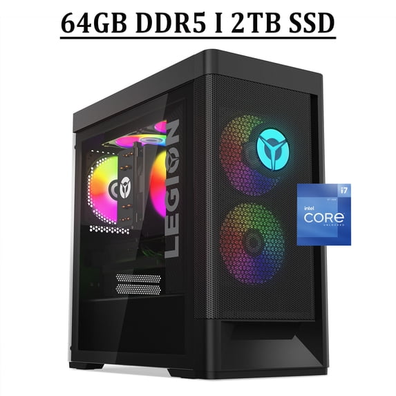Lenovo Legion 5i Tower Gaming Desktop 12th Gen Intel 12-Core i7-12700 Processor 64GB DDR5 2TB SSD NVIDIA GeForce RTX 3070 8GB Graphics USB-C DisplayPort HDMI RGB Airflow Bluetooth Win11 Pro Black