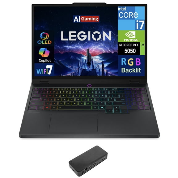 Lenovo Legion Gaming Laptop 15.1in 165Hz OLED WQXGA Display (Intel i7-14700HX, GeForce RTX 5050 8GB, 16GB DDR5, 4TB PCIe SSD, RGB KB, WiFi 7, Webcam, Bluetooth 5.4, Win 11 Home) w/USB-C Dock