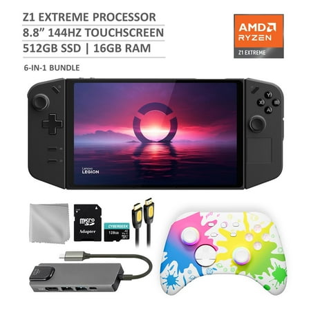 Lenovo Legion Go 512GB Gaming Handheld 8.8-inch Touchscreen 144Hz 2K QHD AMD Ryzen Z1 Extreme Processor, Mytrix Inkjet Wireless Pro Controller, Hub, 128GB MicroSD Card, 5 Accessories: 6 in 1 Bundle