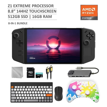 Lenovo Legion Go 512GB Gaming Handheld 8.8-inch Touchscreen 144Hz 2K QHD AMD Ryzen Z1 Extreme Processor, Mytrix Inkjet Wireless Pro Controller, Hub, 128GB MicroSD, Keyboard & Mouse, 8 in 1 Bundle