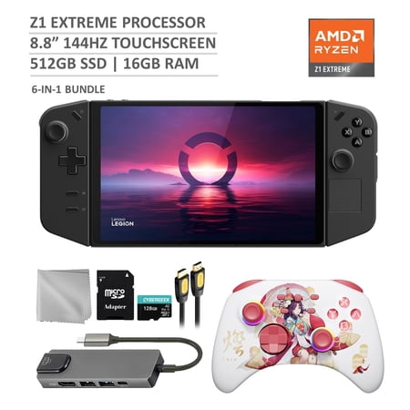 Lenovo Legion Go 512GB Gaming Handheld 8.8-inch Touchscreen 144Hz 2K QHD AMD Ryzen Z1 Extreme Processor, Mytrix Touro Wireless Pro Controller, Hub, 128GB MicroSD Card, 5 Accessories: 6 in 1 Bundle