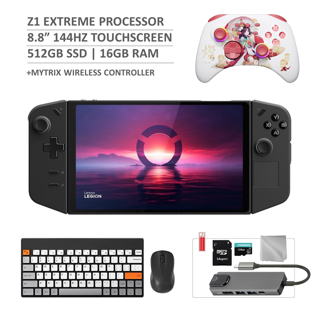 Lenovo Legion Go 512GB Gaming Handheld 8.8-inch Touchscreen 144Hz 2K QHD  AMD Ryzen Z1 Extreme Processor, Mytrix Touro Wireless Pro Controller, Hub,  