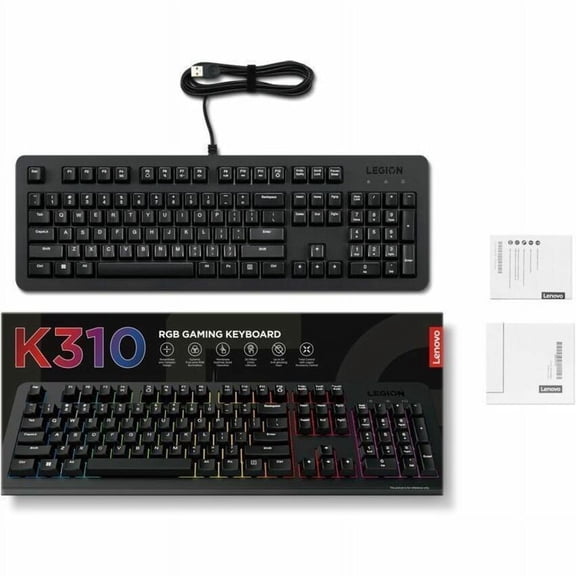 Lenovo Legion K310 RGB Gaming Keyboard - US English - Cable Connectivity - Full-size - USB 2.0 Interface - RGB LED - 104 Key(s) - Windows 10, Windows 11 - English (US) - PC - Membrane Keyswitch - B...