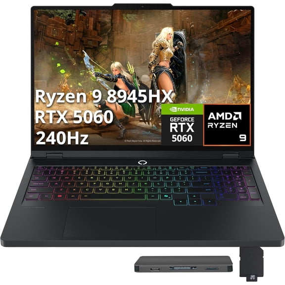 Lenovo Legion Pro 5 16" WQXGA 240Hz Gaming Laptop, AMD Ryzen 9 8945HX, GeForce RTX 5060 8GB GDDR7, 16GB DDR5, 1TB SSD, 24-Zone RGB Backlit Keyboard, Camera, Win 11 Pro, Black, 1TB Docking Station Set