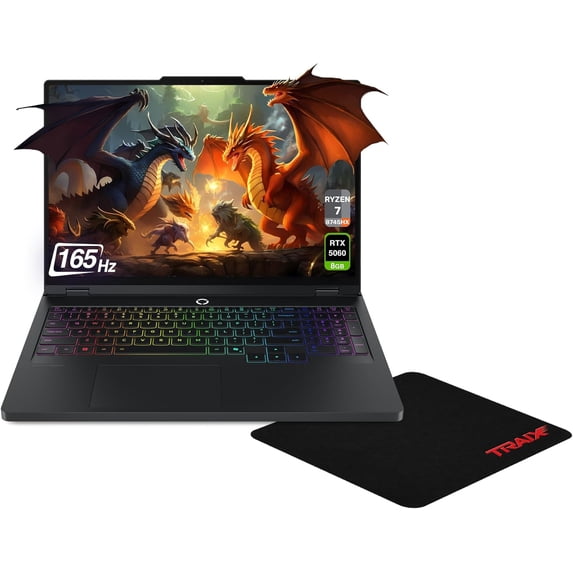 Lenovo Legion Pro 5 Gaming Laptop, AMD Ryzen 7-8745HX, 96 GB DDR5 RAM, 4 TB PCIe SSD, 16" 2.5K (2560x1600) 165Hz, Nvidia G-Force RTX 5060, 24-Zone RGB Backlit Keyboard, W11 Home, Black+Traix Mousepad