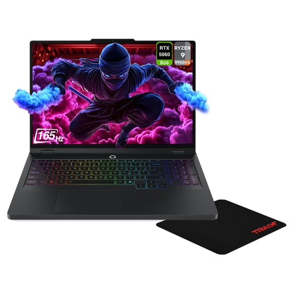 Lenovo Legion Pro 5 Gen 10 Gaming Laptop, AMD Ryzen 9-9955HX, 16 GB DDR5 RAM, 2 TB PCIe SSD, 16" WQXGA (2560x1600)165Hz, Nvidia G-Force RTX 5060, 24-Zone RGB Backlit, W11 Home, Black + Traix MousePad