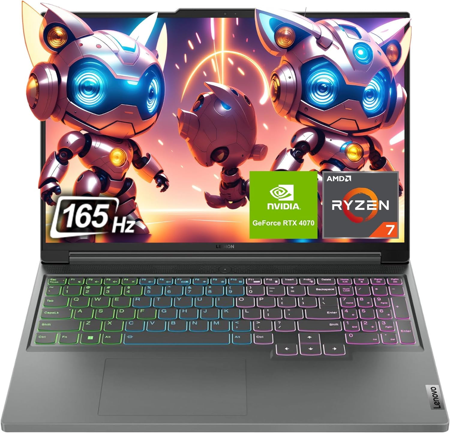 Lenovo Legion Slim 5 Gen 9 Laptop, AMD Ryzen 7 8845HS, 16" WQXGA Display, 64 GB DDR5 RAM, 2 TB PCIe SSD, NVIDIA GeForce RTX 4070, Backlit Keyboard, Windows 11 Home, Grey