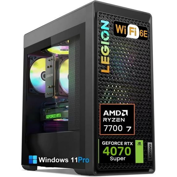 Lenovo Legion T5 Gen 8 Gaming Tower Desktop PC, AMD Ryzen 7700, 64GB DDR5, 4TB SSD, NVIDIA RTX 4070 Super 12GB GDDR6X, WiFi 6E, BT5.3, Windows 11 Pro
