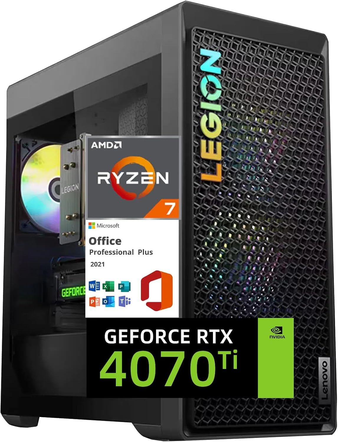 Lenovo Legion Tower 5 Gen 8 Gaming Desktop Computer, AMD Ryzen 7 7700 Up to 5.30 GHz, GeForce RTX 4070 Ti, 32GB DDR5, 1TB SSD+2TB HDD, Wi-Fi 6E, Microsoft Office Lifetime License, Win11 Home