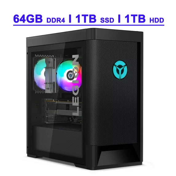 Lenovo Legion Tower 5 Premium Gaming Desktop AMD Octa-core Ryzen 7 5700G Processor 64GB DDR4 1TB SSD + 1TB HDD Nvidia GeForce RTX 3060 Ti 8GB Graphic USB-C DisplayPort RGB Airflow Win11 Black
