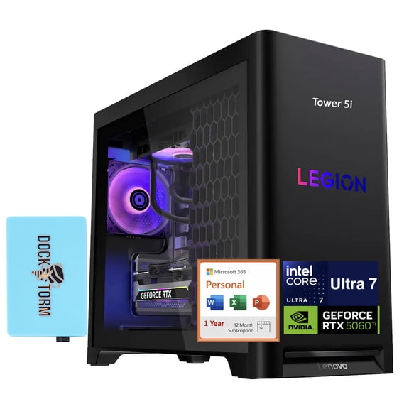 Lenovo Legion Tower 5i Gaming Desktop PC (Intel Ultra 7 265F, GeForce RTX 5060 Ti 8GB GDDR7, 32GB DDR5, 4TB PCIe SSD, Win 11 Home) w/Microsoft 365 Personal , DKZ USB Port Expander