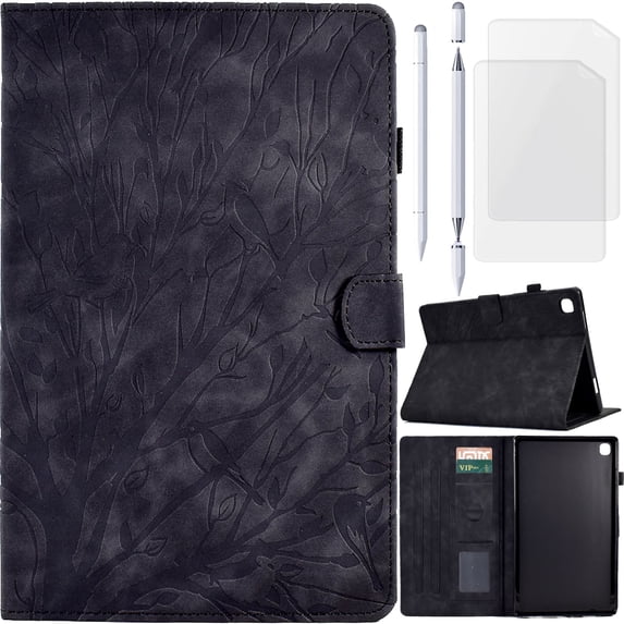 for Lenovo M10 Plus (2nd Gen)/K10 10.3" Leather Case Embossed Tree Bird Folio Cover, Auto Sleep/Wake, Non-slip Stand Support, Stylus Pen Card Slot, Soft TPU Shell, Screen Protector