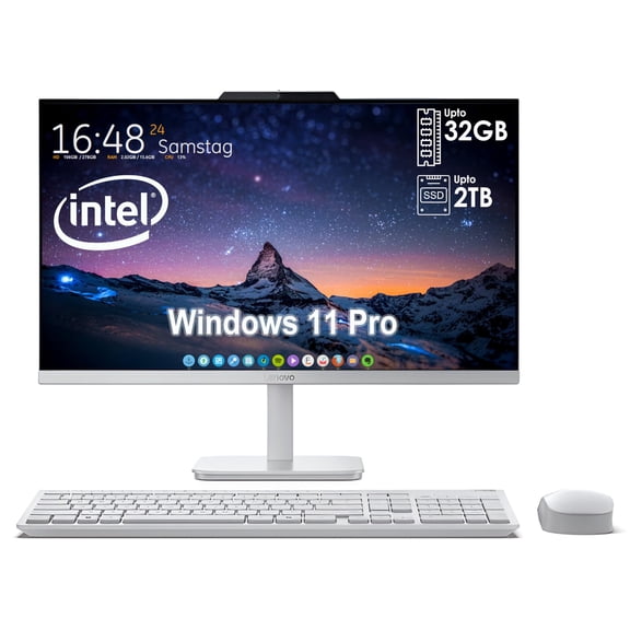 Lenovo All in One Desktop with Intel Ultra-Fast 4-Core CPU| 24 inch Full HD Display| 16GB RAM, 256GB PCIe SSD| Wi-Fi 6| Bluetooth| USB, Ethernet Port| Windows 11 | HDMI Out| Wireless Keyboard & Mouse