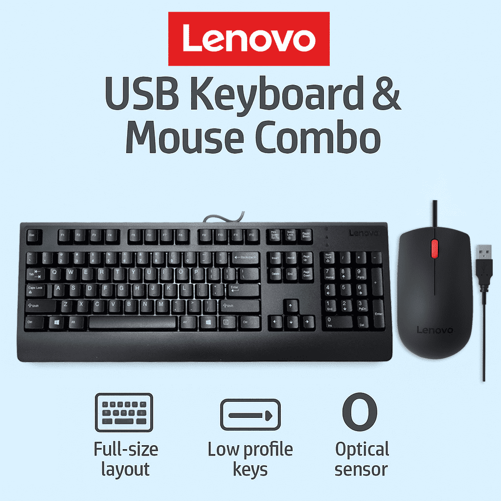 Lenovo Preferred Pro II Keyboard & Essential Mouse Combo - Wired USB, Black