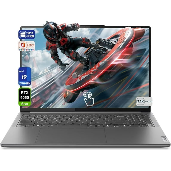 Lenovo Slim Pro 9 Gaming Laptop, Intel i9-13905H, 32 GB LPDDR5X RAM, 1 TB PCle SSD, 16" 3.2K (3200x2000) Touchscreen 165Hz, Nvidia G-Force RTX 4050, Backlit Keyboard, W11 Pro, Office, Storm Gray