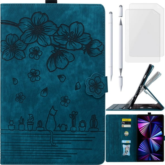 for Lenovo Tab K11 Plus/M11 Plus 11.45" (2024) Leather Case, Cartoon Oil Painting Cat Cherry Blossoms Folio Flip Cover, Stylus Pen Holder Card Slot, Magnetic Floral Buckle, Screen Protector