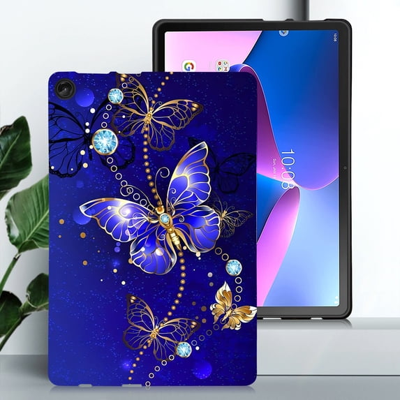 for Lenovo Tab M10 (3rd Gen) 10.1 TB-328F Floral Pattern Case, Luxury Ultra Slim Flexible Lightweight Anti-Fingerprint Drop Protective Heat Dissipation with Soft TPU Cover, Blue Butterfly