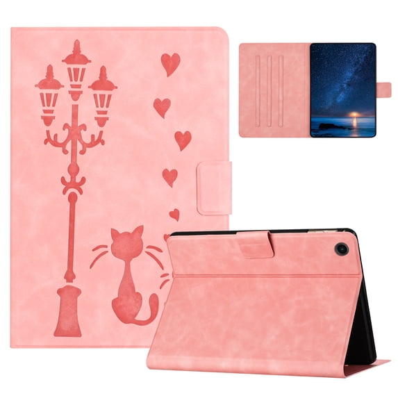 for Lenovo Tab M10 Plus 3rd Gen 10.6" 2022 Case PU Leather Folio Tablet Cover, Smart Auto Wake/Sleep Flip Stand Case Embossed Pattern Magnetic Clasp Shockproof Protective Case, Pink
