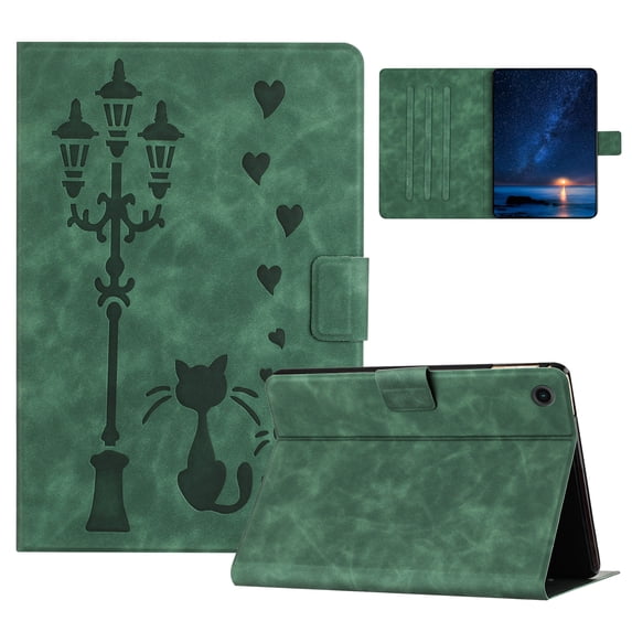 for Lenovo Tab M10 Plus 3rd Gen 10.6" 2022 Case PU Leather Folio Tablet Cover, Smart Auto Wake/Sleep Flip Stand Case Embossed Pattern Magnetic Clasp Shockproof Protective Case, Green