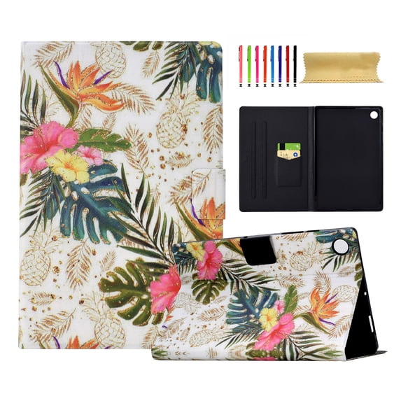 for Lenovo Tab M10 Plus 3rd Gen 10.6 inch (2022) Case, Pattern PU Leather Full Body Protective Adjustable Stand Cover with Card Pocket Folio Flip Case Cover for Tab M10 Plus 3, Golden Pineapple