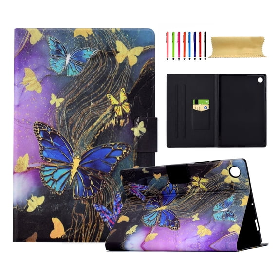 for Lenovo Tab M10 Plus 3rd Gen 10.6 inch (2022) Case, Pattern PU Leather Full Body Protective Adjustable Stand Cover with Card Pocket Folio Flip Case Cover for Tab M10 Plus 3, Gold Butterfly