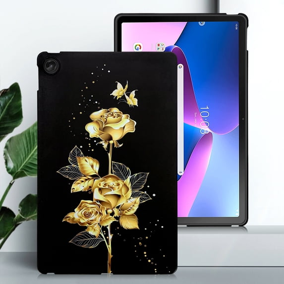 for Lenovo Tab M10 Plus 3rd Gen 10.6 inch (2022) Floral Pattern Case, Luxury Ultra Slim Flexible Lightweight Anti-Fingerprint Drop Protective Heat Dissipation with Soft TPU Cover, Gold Butterfly Rose