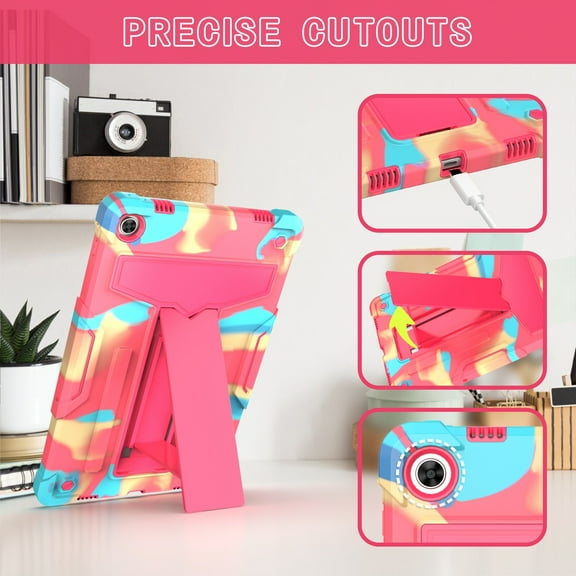 for Lenovo Tab M10 Plus (3rd Gen) 2022 10.6 inch TB-125F/TB-128F Tablet Case, Silicone Hard Back Kids Friendly Cover Built in Stand Shockproof Heavy Duty Protection for M10 Plus 3rd,Rainbow Rose