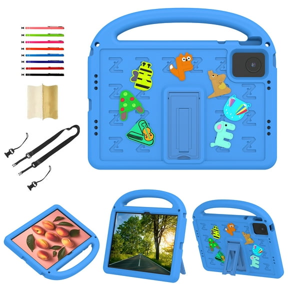 for Lenovo Tab M11 11.0" 2024 TB-330FU / TB-330XU / TB-331FC Silicone Kids Shockproof Cute Case with Handle, Multiple Angles Stand Rugged Cover with Removable Shoulder Strap, Blue