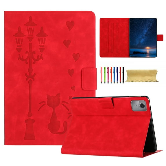 for Lenovo Tab M11 11" 2024 Folio Flip Case, Embossed PU Leather Case with Smart Auto Wake / Sleep & Adjustable Stand (3 Anti-Slip Strips) with Card Slots, Red