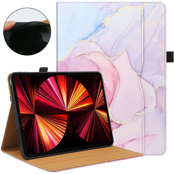 for Lenovo Tab M11 11" 2024, PU Leather Folio Stand Cover with Pencil Holder, Auto Wake/Sleep, Multiple Viewing Angles, Built in Elastic Belt Hand Strap for Lenovo Tab M11, Pink Marble