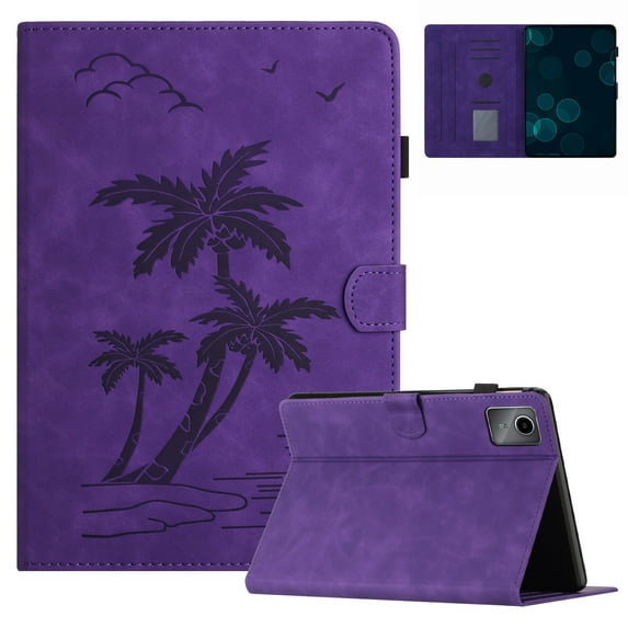 for Lenovo Tab M11 11" 2024 Smart Auto Sleep/Wake Cover with Pencil Holder, Tree Pattern PU Leather Card/Stylus Holder Folding Stand Anti-Scratch Cover for Lenovo Tab M11, Purple