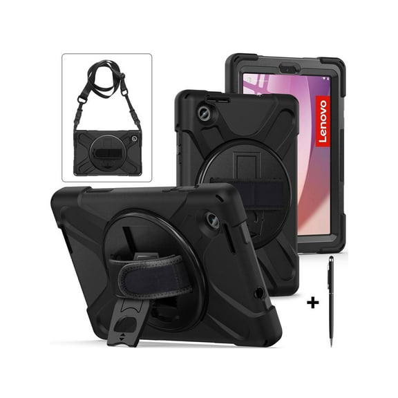 Lenovo Tab M8 4th Gen 2023 TB-300FU TB-300XU, Heavy Duty Shockproof Protective Cover with Hand & Shoulder Strap, Kickstand, Pencil Holder, Stylus Pen