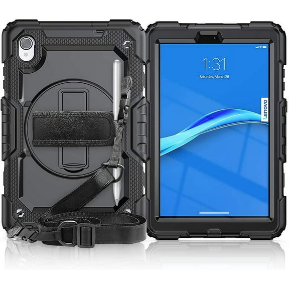 Lenovo Tab M8 HD 2nd Gen/Tab M8 FHD 2019 Case, Full-Body Protective Shockproof Cover with Screen Protector, 360° Rotating Stand, Hand/Shoulder Strap for Lenovo M8 8.0"