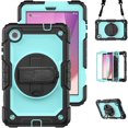 thumbnail image 1 of for Lenovo Tab M8 HD 4th Gen 2023 (TB-300XU TB-300FU) 8 inch Heavy Duty Shockproof Protective Rugged Case with Screen Protector Stand and Hand Strap Shoulder Strap,Black + Mint, 1 of 8