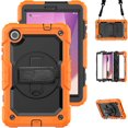 thumbnail image 1 of for Lenovo Tab M8 HD 4th Gen 2023 (TB-300XU TB-300FU) 8 inch Heavy Duty Shockproof Protective Rugged Case with Screen Protector Stand and Hand Strap Shoulder Strap,Black + Orange, 1 of 8