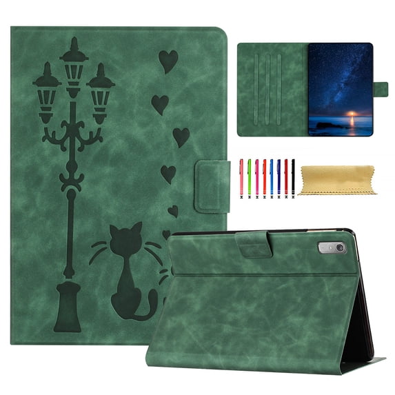 for Lenovo Tab M9 9.0" 2023 Folio Flip Case, Embossed PU Leather Case with Smart Auto Wake / Sleep & Adjustable Stand (3 Anti-Slip Strips) with Card Slots, Green