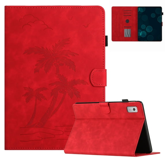 for Lenovo Tab M9 9.0" 2023 Smart Auto Sleep/Wake Cover with Pencil Holder, Tree Pattern PU Leather Card/Stylus Holder Folding Stand Anti-Scratch Cover for Lenovo Tab M9, Red