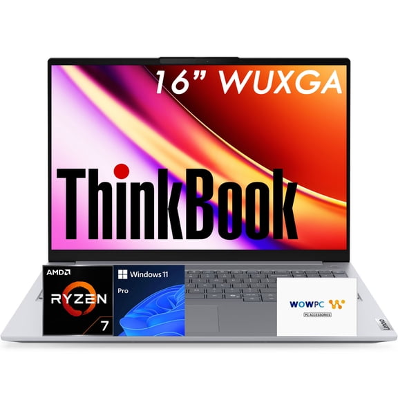 Lenovo ThinkBook 16 Gen 9 Laptop, AMD Ryzen 7 250 with Ryzen AI (Beats Core Ultra 7 155U), 16" WUXGA Touchscreen, 16GB RAM, 512GB SSD, Backlit Keys, Fingerprint, Wi-Fi 7, Windows 11 Pro, WOWPC USB