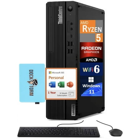 Lenovo ThinkCentre M75s Business Desktop (AMD Ryzen 5 Pro 5650G, 128GB DDR4, 256GB PCIe SSD, AMD Radeon, DVD-R/W, 260W PSU, WiFi 6, Win 11 Pro) w/Microsoft 365 Personal , DKZ USB Port Expander