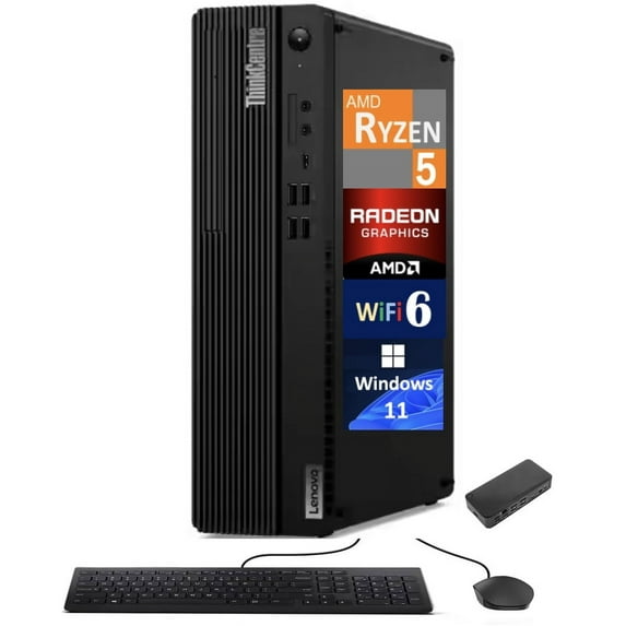 Lenovo ThinkCentre M75s Business Desktop (AMD Ryzen 5 Pro 5650G, 128GB DDR4, 512GB PCIe SSD, AMD Radeon, DVD-R/W, 260W PSU, WiFi 6, Bluetooth 5.1, RJ-45, 2 Display Port, Win 11 Home) w/USB-C Dock