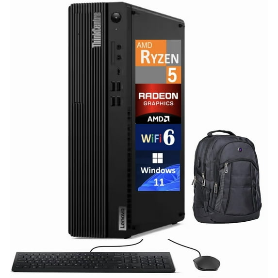 Lenovo ThinkCentre M75s Business Desktop (AMD Ryzen 5 Pro 5650G, 8GB DDR4, 256GB PCIe SSD, AMD Radeon, DVD-R/W, 260W PSU, WiFi 6, Bluetooth 5.1, RJ-45, 2 Display Port, Win 11 Home) w/Premium Backpack