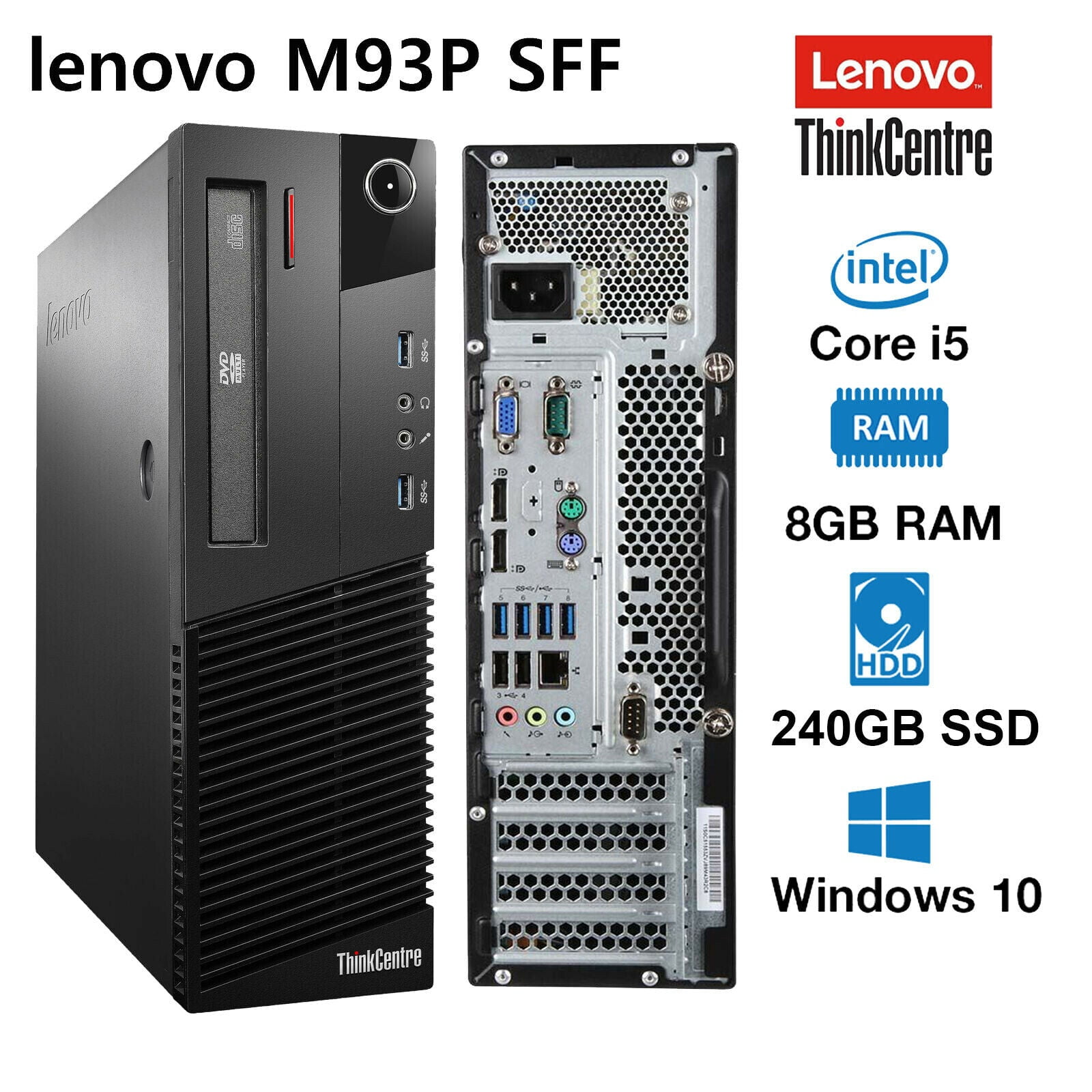 Lenovo ThinkCentre M93p SFF i5-4570 3.2GHz, 8GB RAM, 240GB SSD, DVD+RW, W10 PRO. - Walmart.com Lenovo ThinkCentre M93p SFF i5-4570 3.2GHz, 8GB RAM, 240GB SSD, DVD+RW, W10 PRO. - Walmart.com