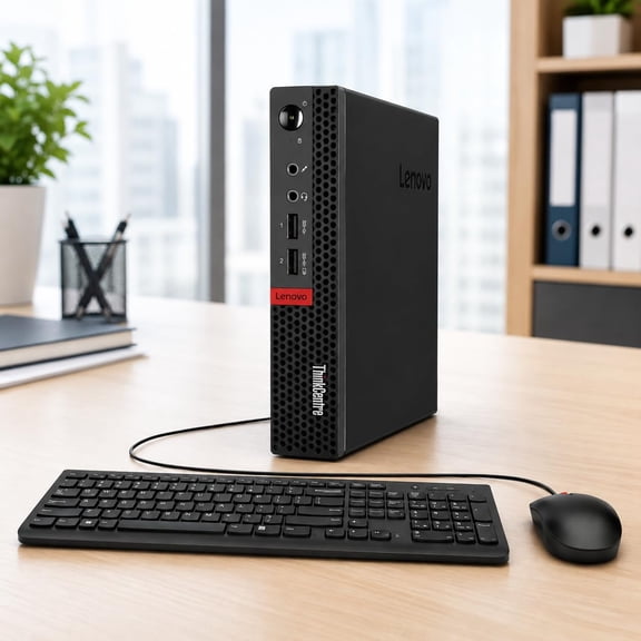 Lenovo ThinkCentre Mini Desktop Computer with AMD Processor & Graphics, 8GB DDR4 RAM, 512GB SSD, Windows 11, Wi-Fi, Bluetooth, 2x DisplayPort, RJ-45 Port, USB, for Daily Work, Wired Keyboard & Mouse